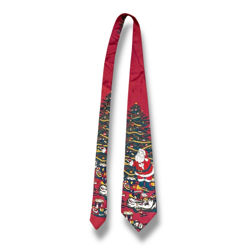 Kuppenheimer Red Silk Christmas Tie Santa Tree Print Men’s Holiday Necktie